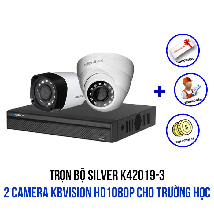 Trọn bộ 2 camera KBVISION HD1080P cho trường học (SILVER K42019-3)